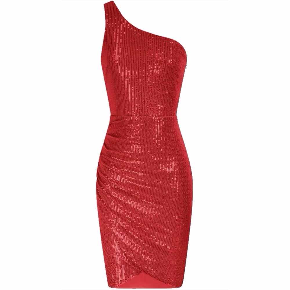 Grace Karin Red Sequin One Shoulder Cocktail Dress Spring Party Medium NWOT